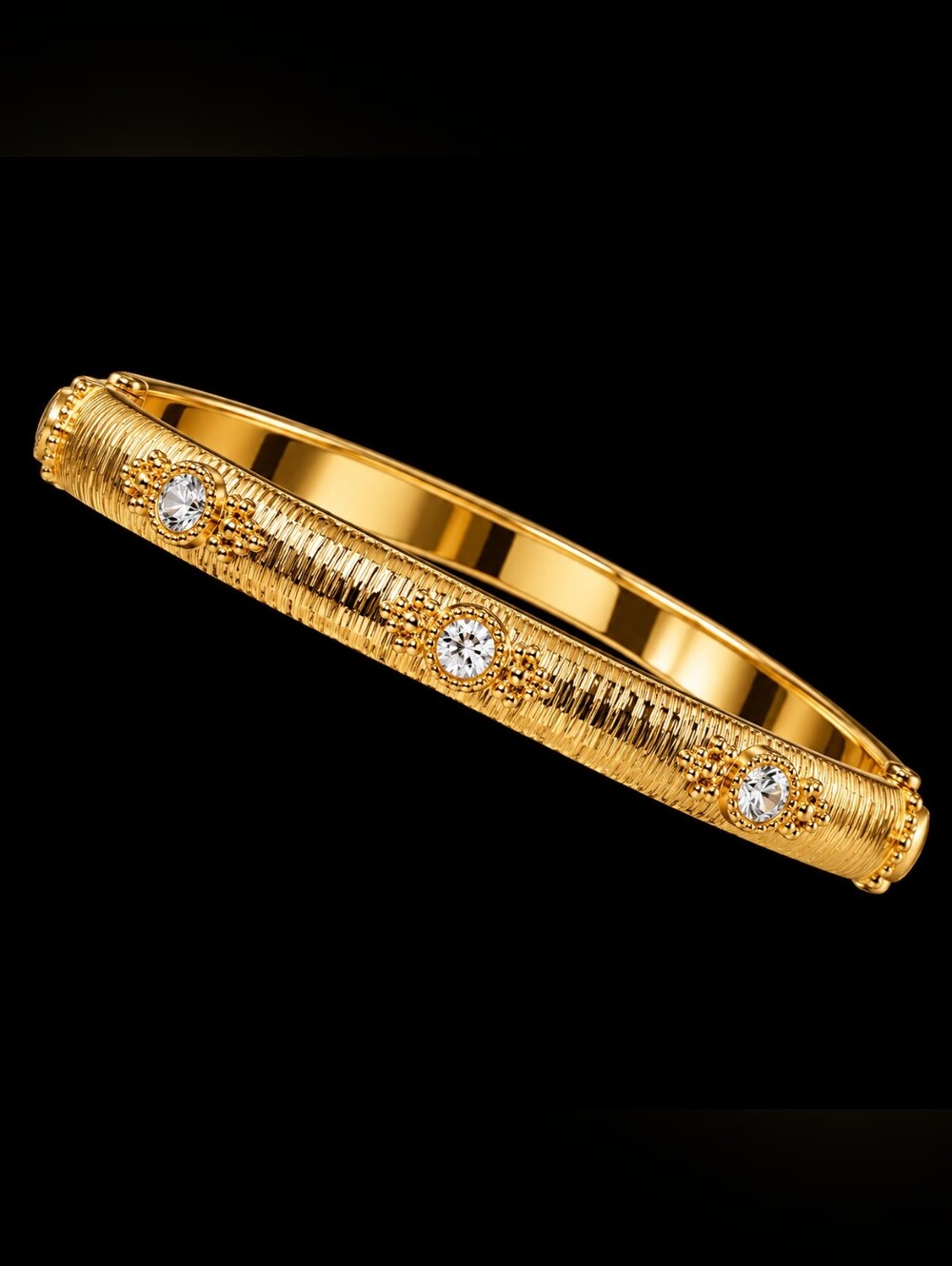 22K Gold Plated Dubai Crystal Bangle Bracelet | Adjustable